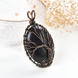 Gemstone Oval Pendants Silver&Copper Plated Tree-of-Life Design, PND4164XX