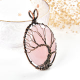 Gemstone Oval Pendants Silver&Copper Plated Tree-of-Life Design, PND4164XX