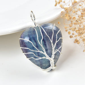 Gemstone Heart Pendants with Copper&Silver Plated Tree-of-Life, PND4174XX