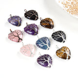 Gemstone Heart Pendants with Copper&Silver Plated Tree-of-Life, PND4174XX