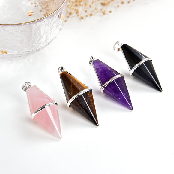 Gemstone Double Points Silver Plated Pendants, PND4176XX