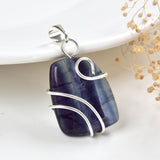 Gemstone Pendant With Silver Pated Wire Wave Design, PND6091XX