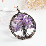 Gemstone Chips Round Silver&Copper Plated Wire Tree Pendants, PND4182XX