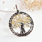 Gemstone Chips Round Silver&Copper Plated Wire Tree Pendants, PND4182XX