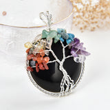Gemstone Round Pendant Rimmed Rose Silver&Copper Plated 7 Chakra Wire Tree, PND4183XX