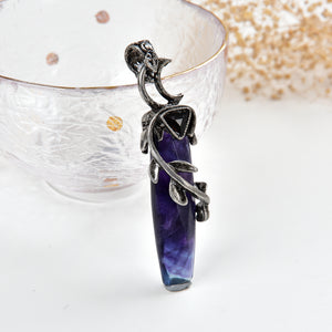 Gemstone Faced Cylinder Silver Plated Pendants, PND4184XX