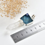 Clear Quartz Hexagon Prism  Points Pendants Silver Plated Gemstone Pyramid, PND4187XX