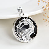 Gemstone Round Pendant with Silver&Copper Plated Dragon Design, PND4192XX