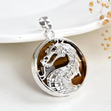 Gemstone Round Pendant with Silver&Copper Plated Dragon Design, PND4192XX