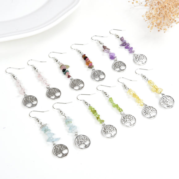 Gemstone Earrings with Silver Plated Casings&Hooks, ERN1029XX