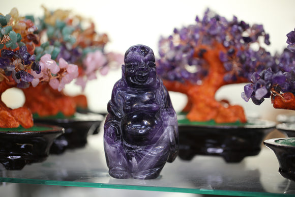 Buddha Carving Purple Amethyst Natural Gemstone Energy
