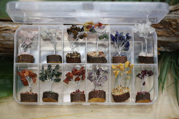 Mini Crystal Tree Assortment of 12 Wholesale Natural Gemstone Wood Base