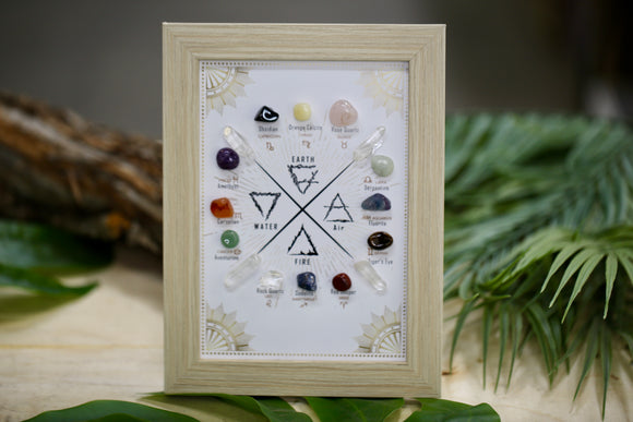 Gemstone Zodiac and Elements in Wood Frame Wholesale Natural Crystal Energy
