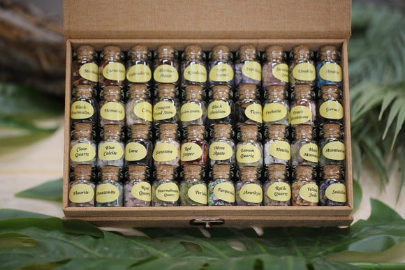 40 Mini Gemstone Bottles Case Wholesale Tumbled Natural Gems Set