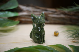 Genuine Serpentine Cat with Bow Tie Carving Natural Crystal Energy
