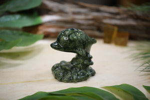 Green Serpentine Dolphin Carving Natural Gemstone Energy