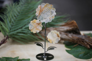 Golden Healer Quartz Crystal Sunflower with Metal Stand 11" Tall Natural Crystal