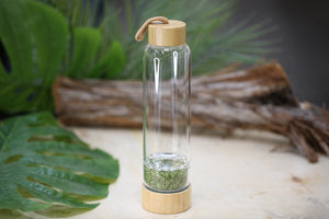 Crystal Gemstone Glass and Bamboo Water Bottle Wholesale Infusing Natural Energy