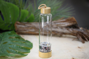 Tourmaline Glass and Bamboo Water Bottle Wholesale Natural Crystal Energy