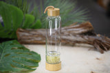 Crystal Gemstone Glass and Bamboo Water Bottle Wholesale Infusing Natural Energy