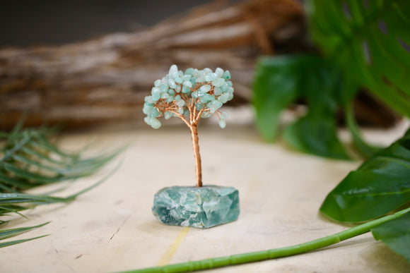 Aventurine Tree Wholesale Natural Crystal Fluorite Base with Copper Trunk