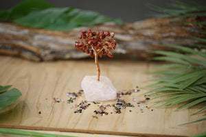 Red Jasper Chip Tree on Rose Quartz Base Wholesale Natural Crystal Energy 4" Tall