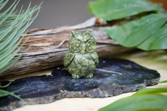 Serpentine Owl Carving Wholesale Natural Gemstone Carving Cleansing Energy Small
