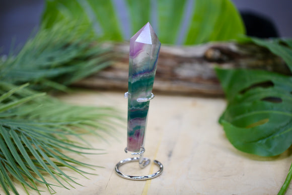 Rainbow Fluorite Wand Vogel on Chrome Stand Natural Crystal Healing Energy