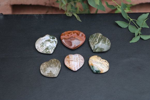 Ocean Jasper Hearts 6 pcs Lot Bundle Natural Orbicular Polished Colorful