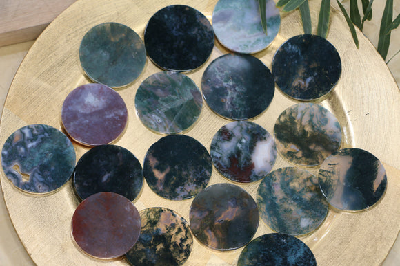 Moss Agate Round Polished Slabs Wholesale 1lb Lot Natural Crystal