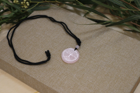 Rose Quartz Tree of Life Medallion and Black Cord Necklace - 2 Pack