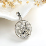 Gemstone Round Pendant With Silver Plated Cats Design, Small Size, PND4081XX