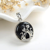 Gemstone Round Pendant With Silver Plated Cats Design, Small Size, PND4081XX