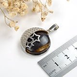 Gemstone Round Pendant Night Stars Silver Plated Design, Small Size, PND5010XX