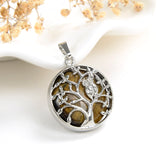 Gemstone Round Pendant Silver Plated Copper Owl-On-Tree Design, PND5031XX