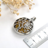 Gemstone Round Pendant Silver Plated Copper Owl-On-Tree Design, PND5031XX
