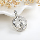Gemstone Round Pendant Cat-On-The-Moon Silver Plated Design, PND4201XX