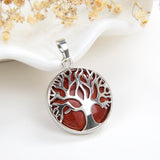 Gemstone Round Pendant Tree-Of-Life Silver Plated Design, Small Size, PND5081XX