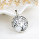 Gemstone Round Pendant Tree-Of-Life Silver Plated Design, Small Size, PND5081XX