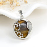 Gemstone Round Pendant Moon&Stars Silver Plated Copper Design, PND5011XX