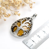 Gemstone Teardrop Pendant Silver Plated Copper Tree Design, PND6081XX