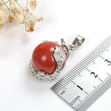 Gemstone Sphere Pendant With Small Silver Plated Dragon Design, PND4031XX
