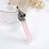 Crystal Point Pendant with Silver Plated Copper Skull Design, PND4082XX
