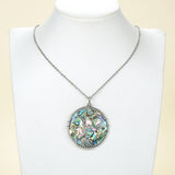 Round Mosaic Abalone Paua Pendant With Stainless Steel Wire Tree, Medium Size, Pnd4017