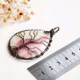 Pink Mother Of Pearl Teardrop Pendant Rimmed Copper Wire Tree, Medium Size, PND6099PM