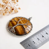 Tiger's Eye Round Pendant Rimmed Silver Plated Wire Tree, Medium Size, PND6115TE