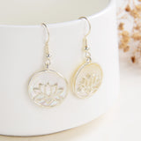 Mother of Pearl Earrings Silver Plated Lotus Flower Casings&Hooks, ERN1019MP