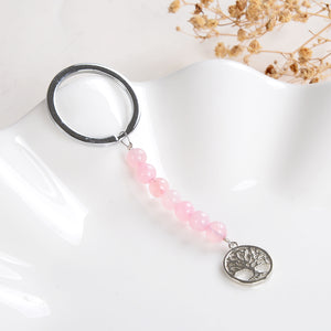 Rose Quartz Keychain Silver Plated Tree Charm Design, KCH0013RQ