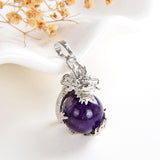 Gemstone Sphere Pendant With Large Silver Plated Dragon Design, PND4103XX