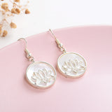 Mother of Pearl Earrings Silver Plated Lotus Flower Casings&Hooks, ERN1019MP